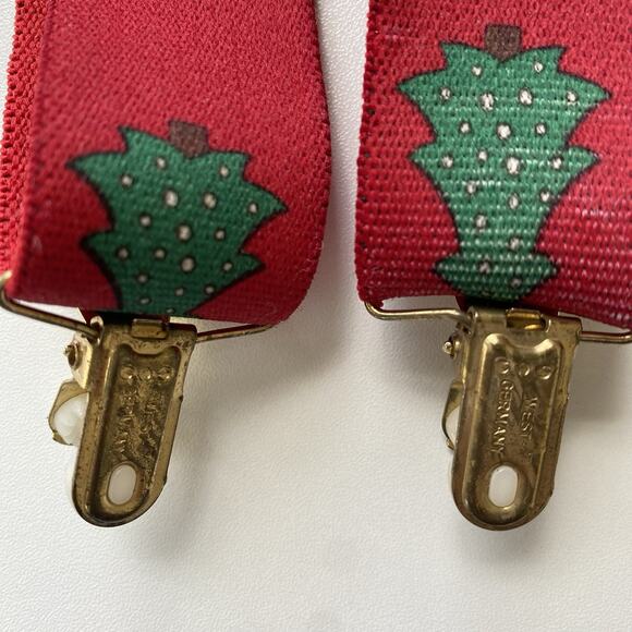Vintage CAS West Germany Mens Suspenders Elastic Red Christmas Tree - Picture 8 of 10